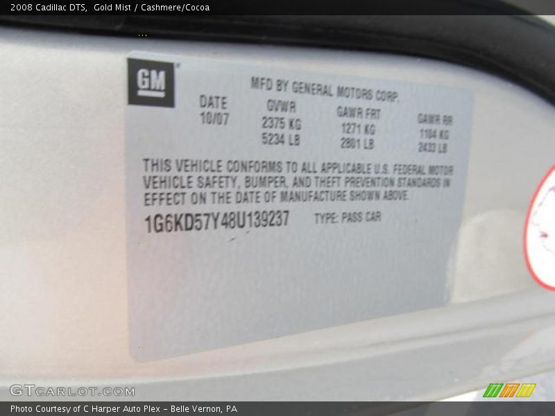 Gold Mist / Cashmere/Cocoa 2008 Cadillac DTS