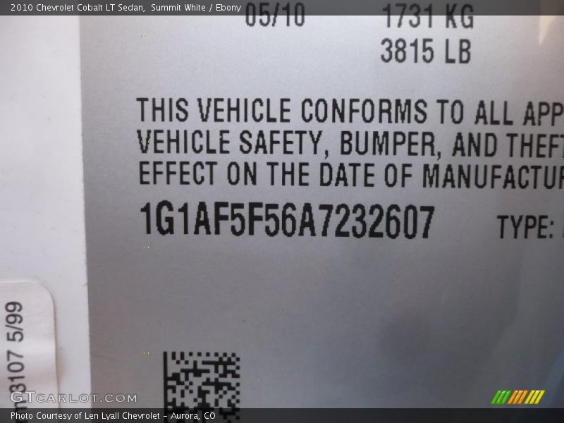 Summit White / Ebony 2010 Chevrolet Cobalt LT Sedan