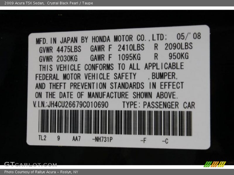 Crystal Black Pearl / Taupe 2009 Acura TSX Sedan