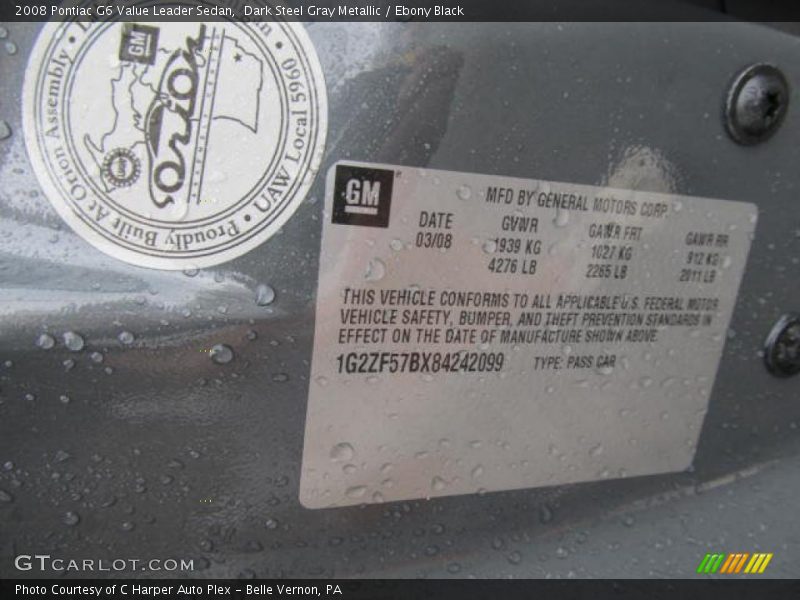 Dark Steel Gray Metallic / Ebony Black 2008 Pontiac G6 Value Leader Sedan