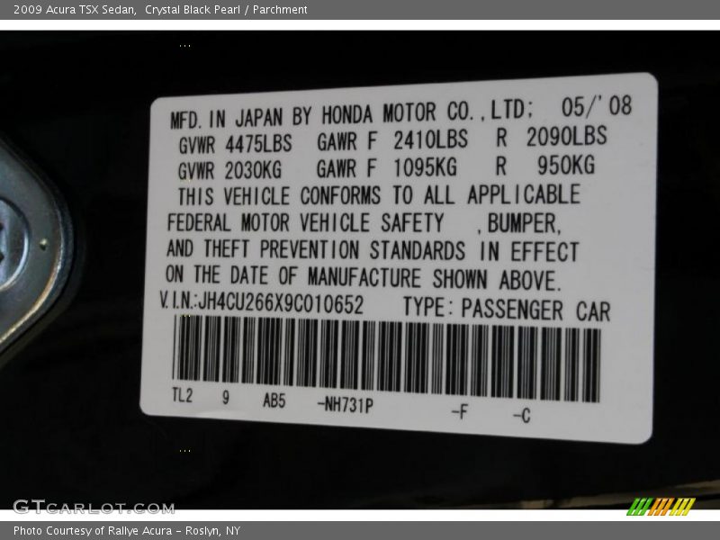 Crystal Black Pearl / Parchment 2009 Acura TSX Sedan