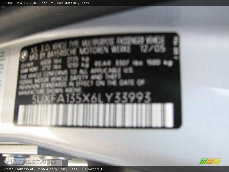 Titanium Silver Metallic / Black 2006 BMW X5 3.0i