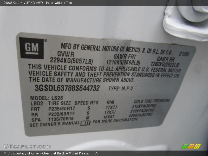 Polar White / Tan 2008 Saturn VUE XR AWD