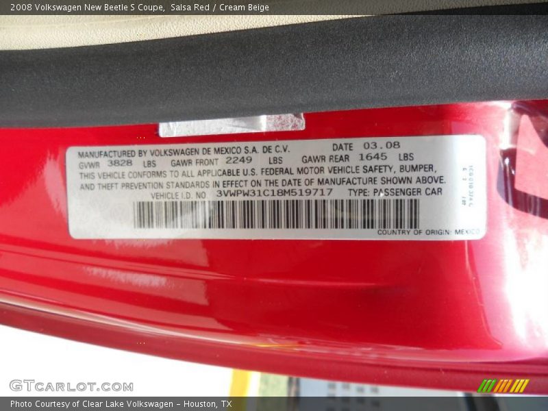 Salsa Red / Cream Beige 2008 Volkswagen New Beetle S Coupe