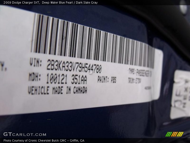 Deep Water Blue Pearl / Dark Slate Gray 2009 Dodge Charger SXT