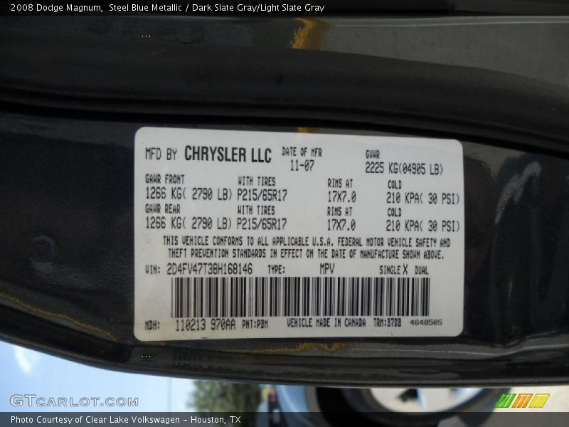 Steel Blue Metallic / Dark Slate Gray/Light Slate Gray 2008 Dodge Magnum