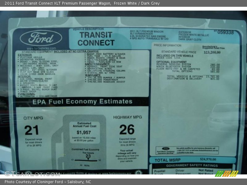  2011 Transit Connect XLT Premium Passenger Wagon Window Sticker