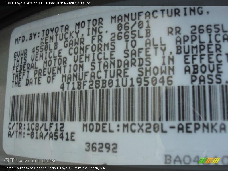 Lunar Mist Metallic / Taupe 2001 Toyota Avalon XL
