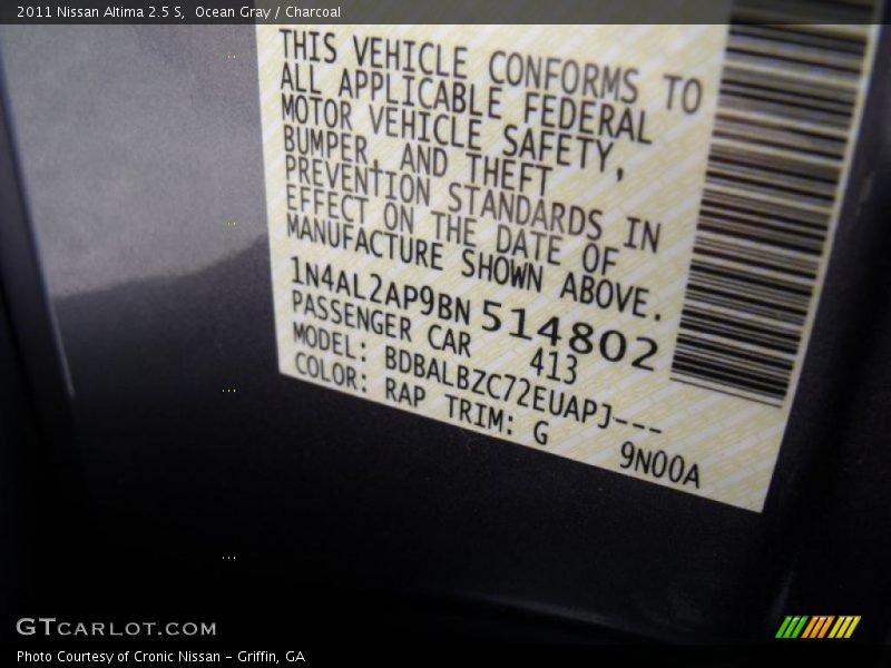Ocean Gray / Charcoal 2011 Nissan Altima 2.5 S