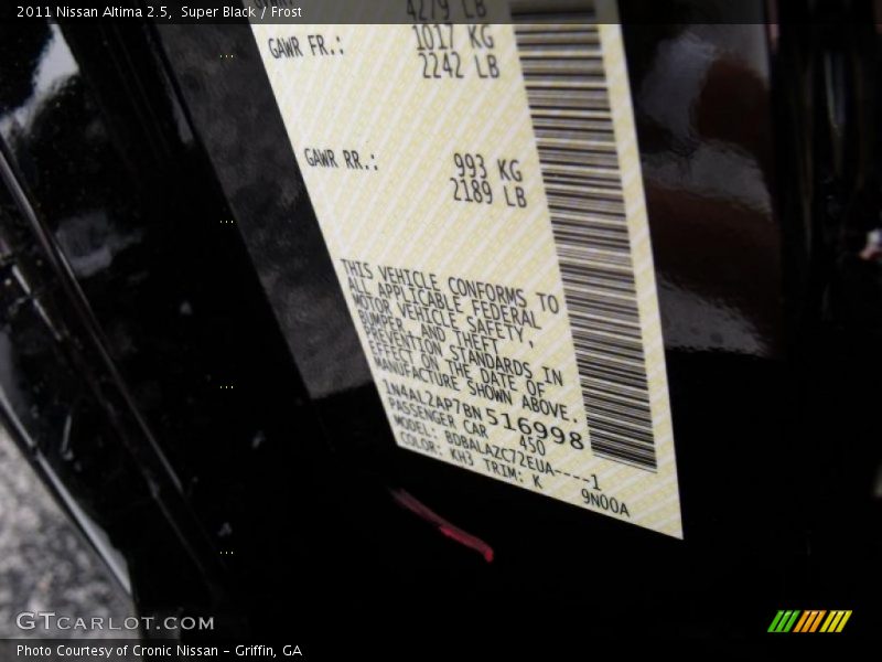 Super Black / Frost 2011 Nissan Altima 2.5