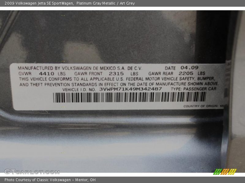 Platinum Gray Metallic / Art Grey 2009 Volkswagen Jetta SE SportWagen