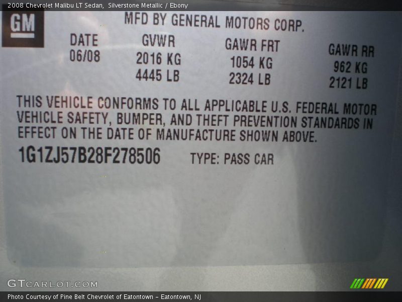 Silverstone Metallic / Ebony 2008 Chevrolet Malibu LT Sedan