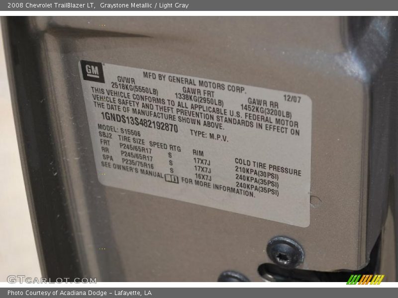 Graystone Metallic / Light Gray 2008 Chevrolet TrailBlazer LT