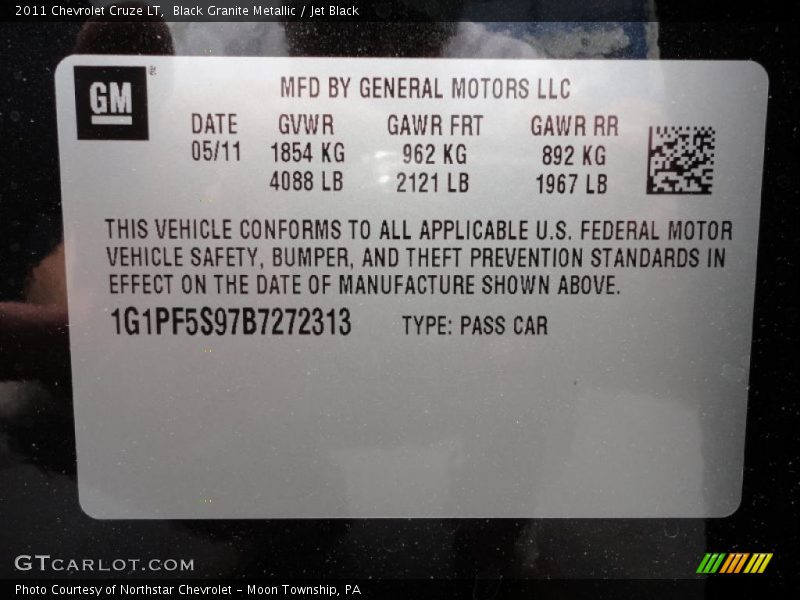 Black Granite Metallic / Jet Black 2011 Chevrolet Cruze LT
