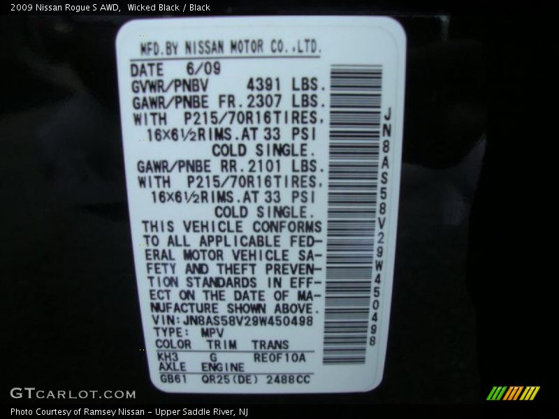 Wicked Black / Black 2009 Nissan Rogue S AWD