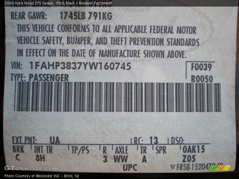 Pitch Black / Medium Parchment 2000 Ford Focus ZTS Sedan