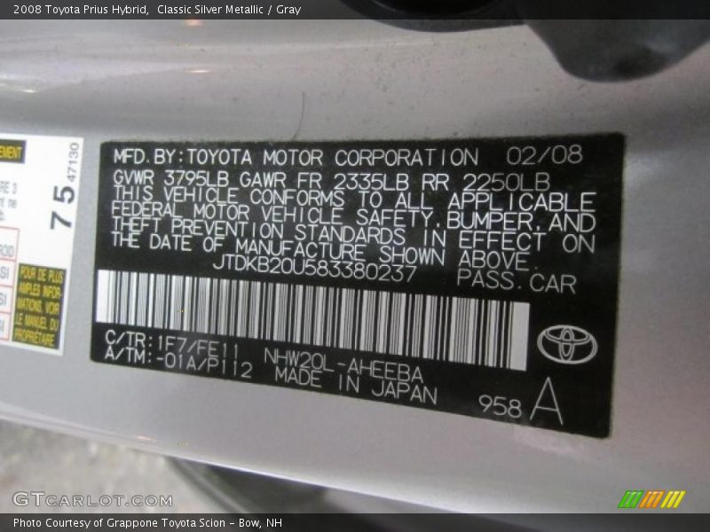 Classic Silver Metallic / Gray 2008 Toyota Prius Hybrid