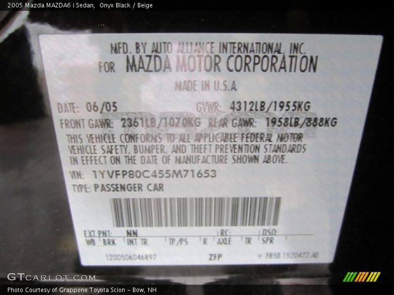 Onyx Black / Beige 2005 Mazda MAZDA6 i Sedan