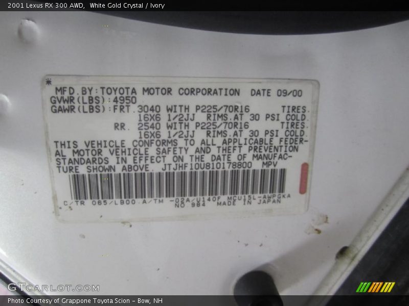 White Gold Crystal / Ivory 2001 Lexus RX 300 AWD