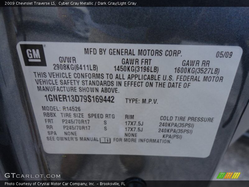 Cyber Gray Metallic / Dark Gray/Light Gray 2009 Chevrolet Traverse LS