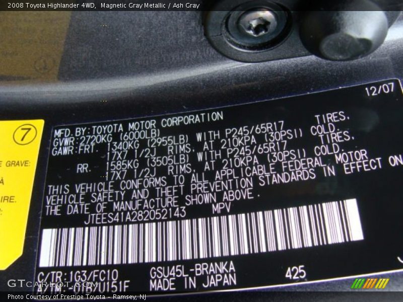 Magnetic Gray Metallic / Ash Gray 2008 Toyota Highlander 4WD