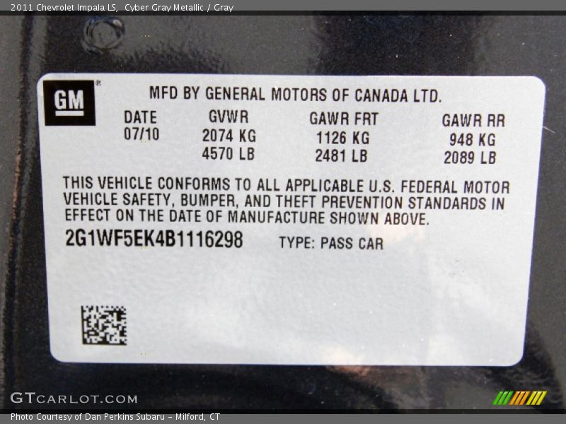 Cyber Gray Metallic / Gray 2011 Chevrolet Impala LS