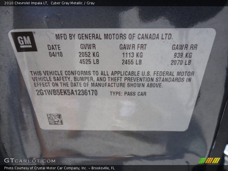 Cyber Gray Metallic / Gray 2010 Chevrolet Impala LT