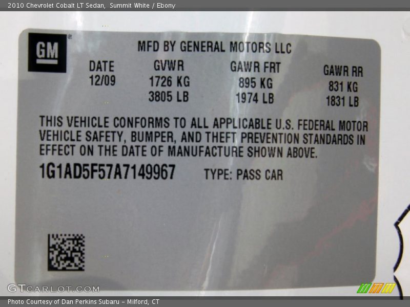 Summit White / Ebony 2010 Chevrolet Cobalt LT Sedan