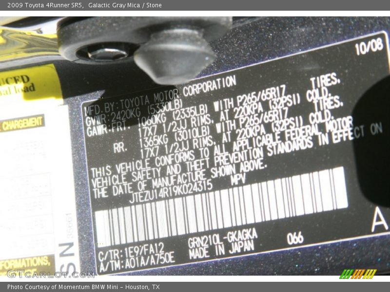 Galactic Gray Mica / Stone 2009 Toyota 4Runner SR5