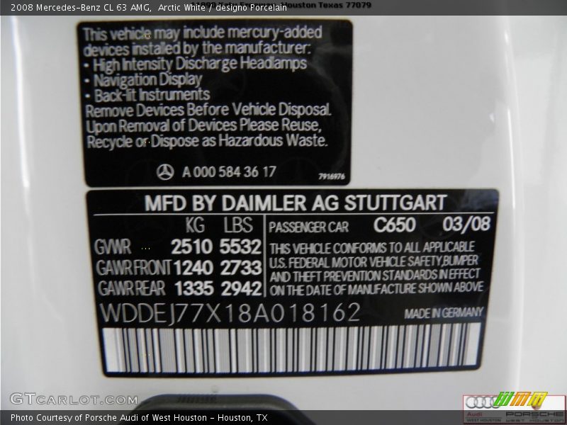 Arctic White / designo Porcelain 2008 Mercedes-Benz CL 63 AMG