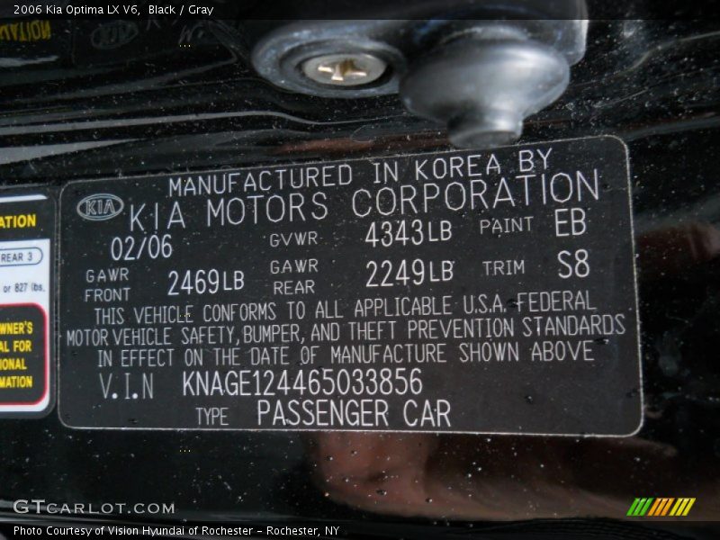 Black / Gray 2006 Kia Optima LX V6