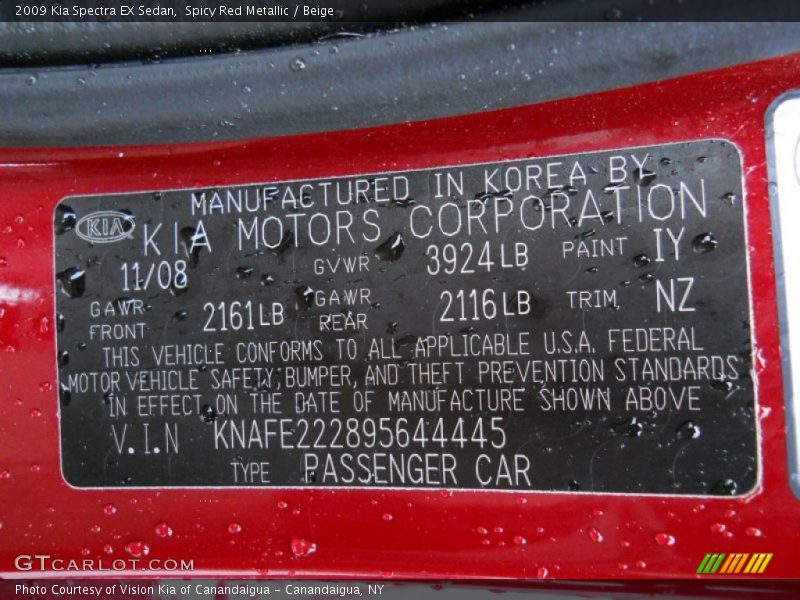 Spicy Red Metallic / Beige 2009 Kia Spectra EX Sedan