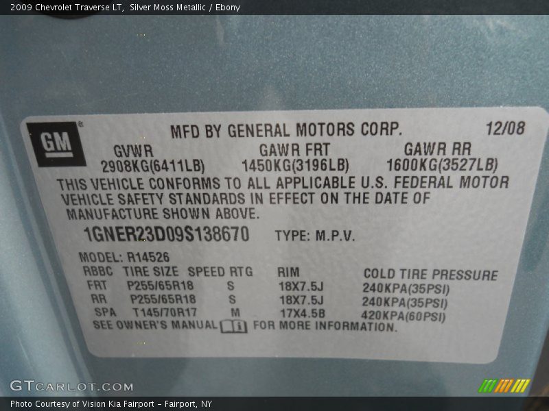 Silver Moss Metallic / Ebony 2009 Chevrolet Traverse LT