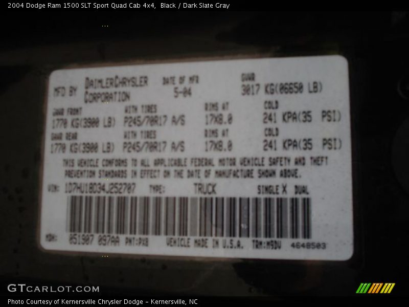 Black / Dark Slate Gray 2004 Dodge Ram 1500 SLT Sport Quad Cab 4x4