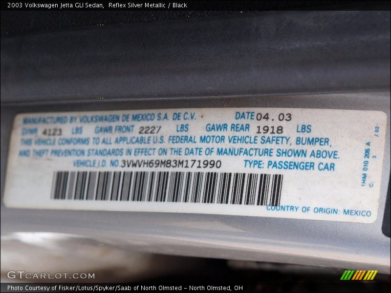 Reflex Silver Metallic / Black 2003 Volkswagen Jetta GLI Sedan