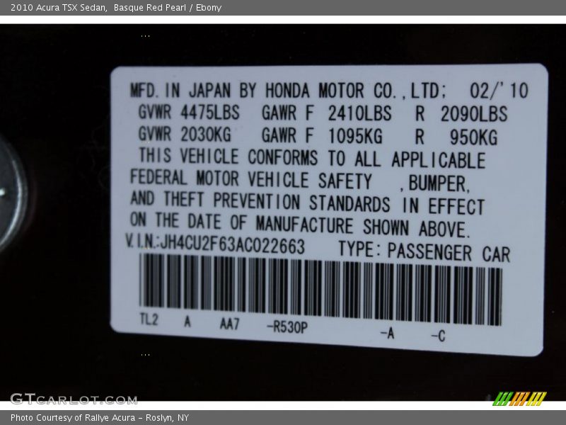 Basque Red Pearl / Ebony 2010 Acura TSX Sedan
