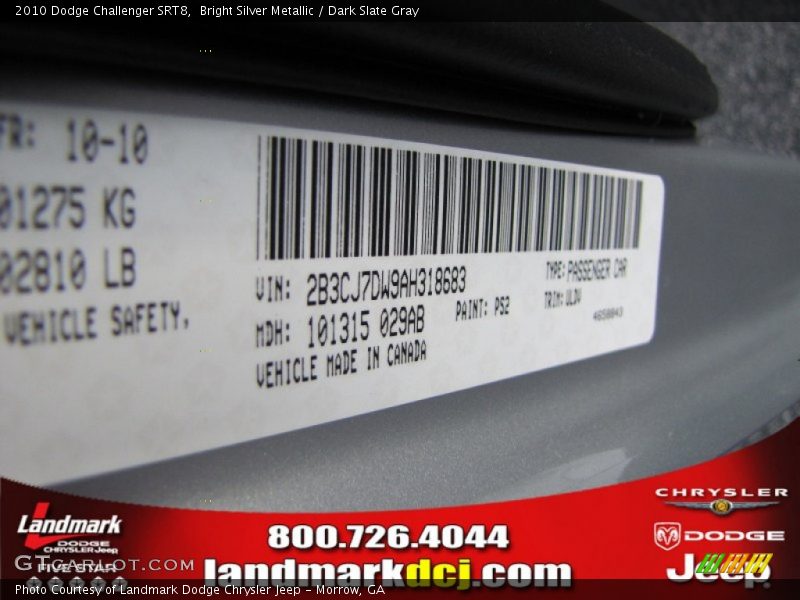 Bright Silver Metallic / Dark Slate Gray 2010 Dodge Challenger SRT8