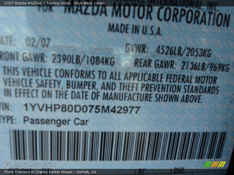Onyx Black / Black 2007 Mazda MAZDA6 s Touring Sedan