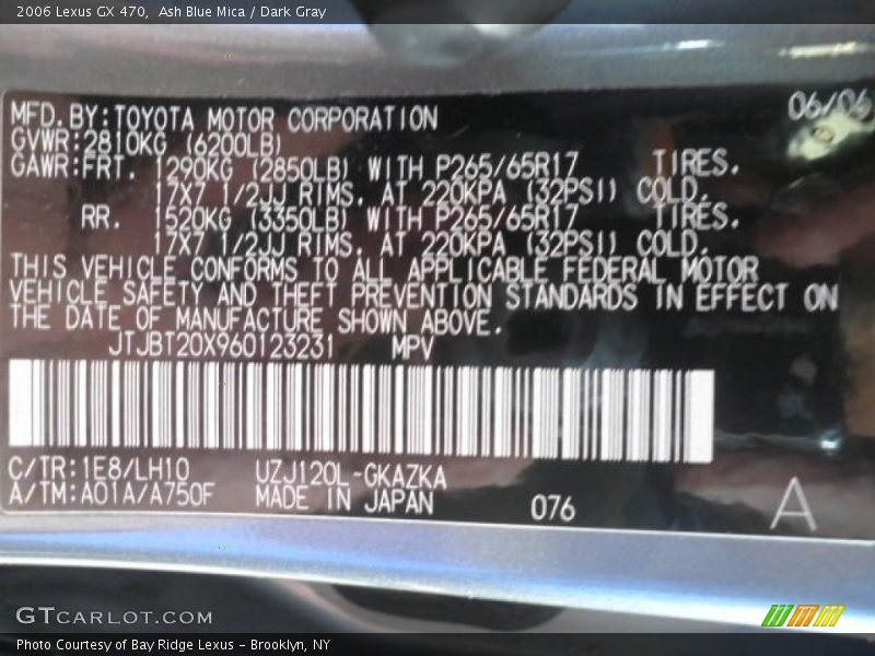 Ash Blue Mica / Dark Gray 2006 Lexus GX 470