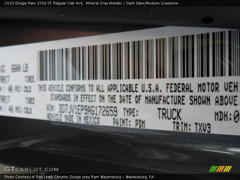 Mineral Gray Metallic / Dark Slate/Medium Graystone 2010 Dodge Ram 1500 ST Regular Cab 4x4