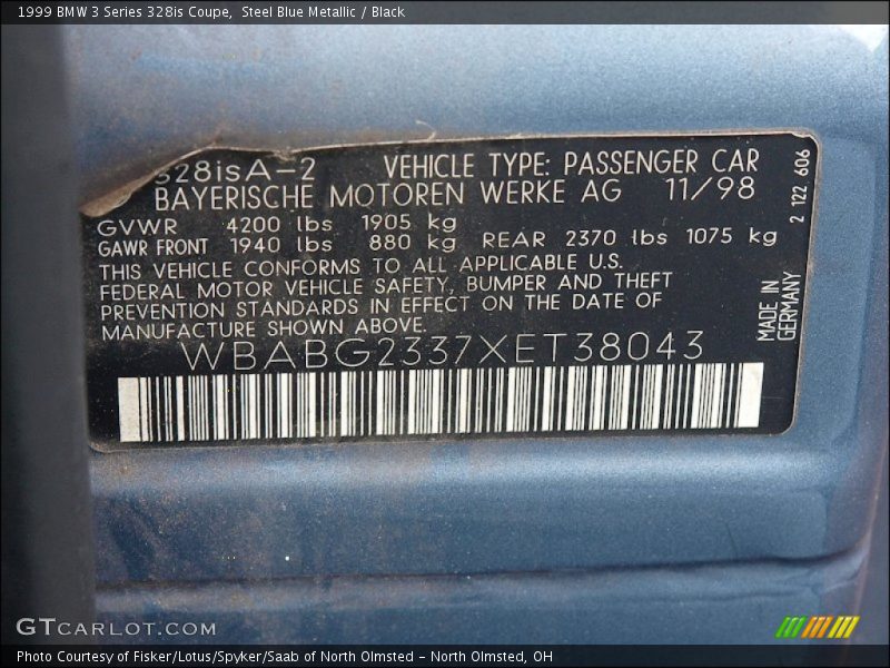 Steel Blue Metallic / Black 1999 BMW 3 Series 328is Coupe