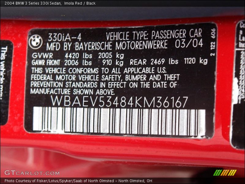 Imola Red / Black 2004 BMW 3 Series 330i Sedan