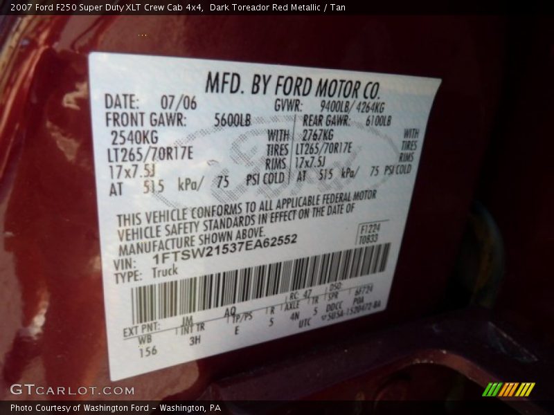 Dark Toreador Red Metallic / Tan 2007 Ford F250 Super Duty XLT Crew Cab 4x4