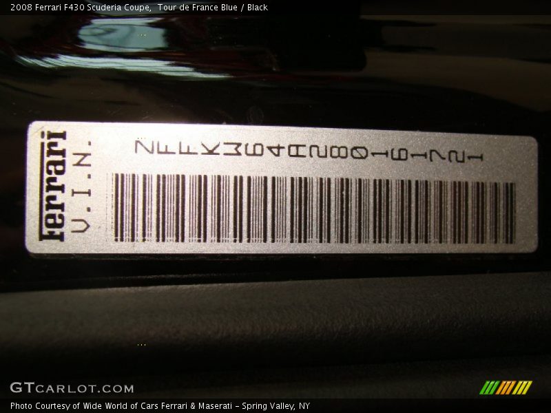 Info Tag of 2008 F430 Scuderia Coupe