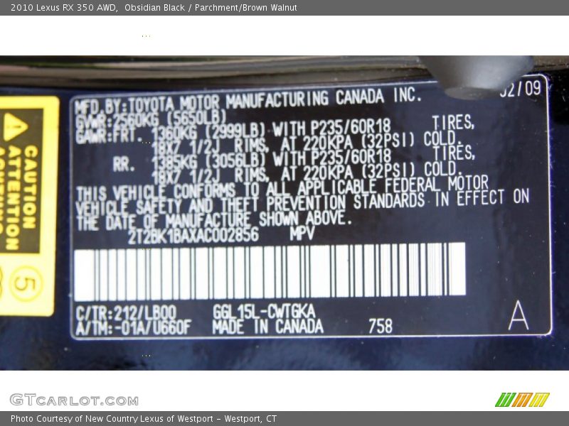 Obsidian Black / Parchment/Brown Walnut 2010 Lexus RX 350 AWD