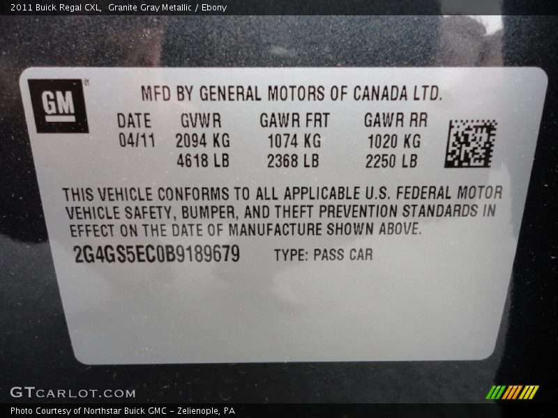 Granite Gray Metallic / Ebony 2011 Buick Regal CXL