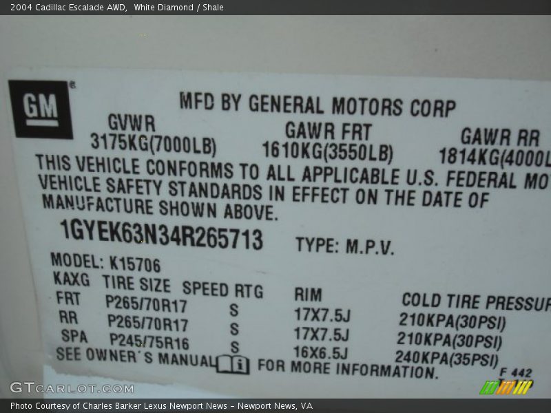 White Diamond / Shale 2004 Cadillac Escalade AWD