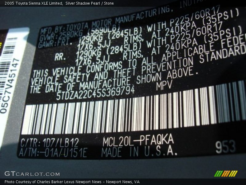 Silver Shadow Pearl / Stone 2005 Toyota Sienna XLE Limited