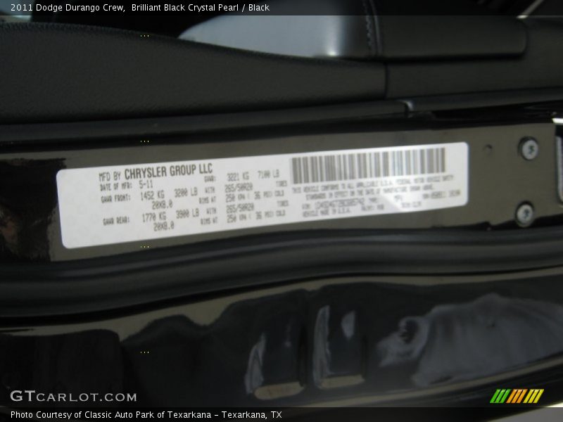 Brilliant Black Crystal Pearl / Black 2011 Dodge Durango Crew