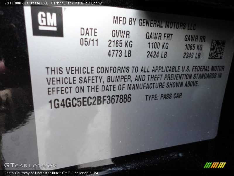 Carbon Black Metallic / Ebony 2011 Buick LaCrosse CXL